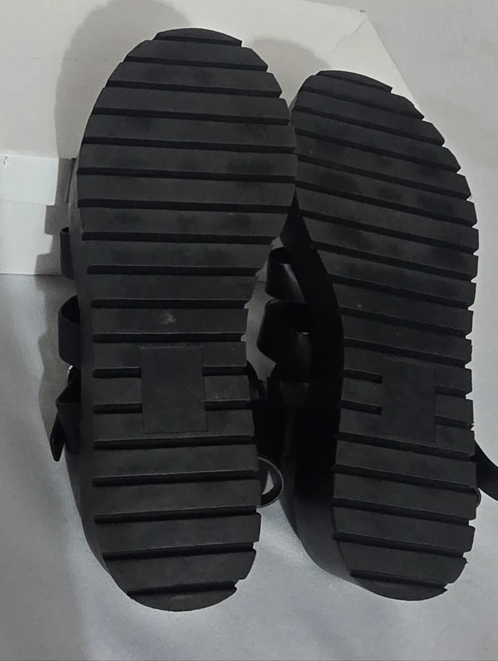 Women's Black Faux Leather Platform Sandals Rubber Soles Size 8.5